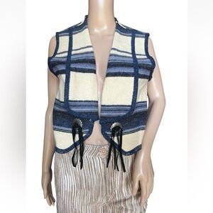 Vintage Woolrich Vest Womens blue stripe wool southwestern Rodeo size Small